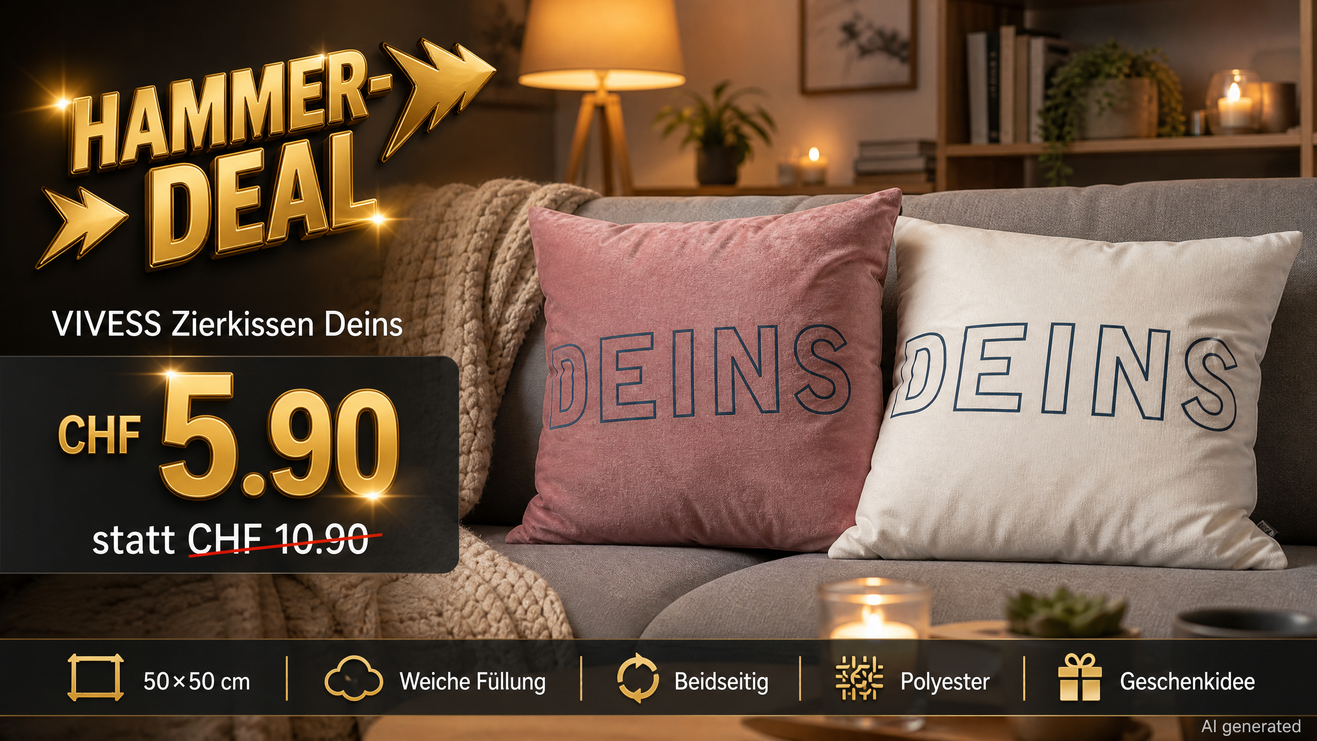 Hammer-Deal VIVESS Zierkissen Deins CHF 5.90